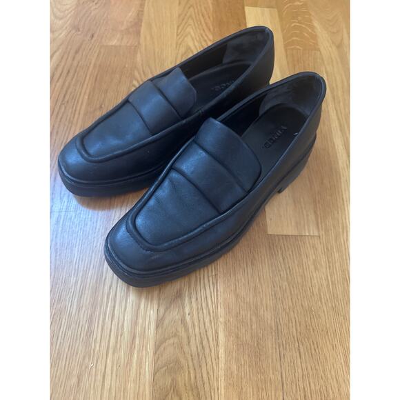 Vince Womens Robin Apron Toe Leather Black Chunky Lug Sole Penny Loafers Sz 8 - Picture 3 of 8